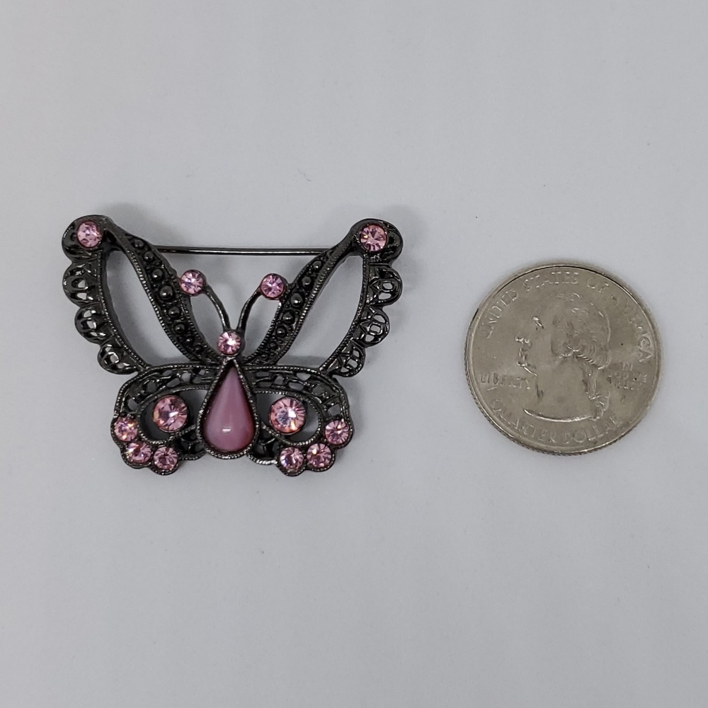 Pink Rhinestone Butterfly Brooch - Picture 2 of 3